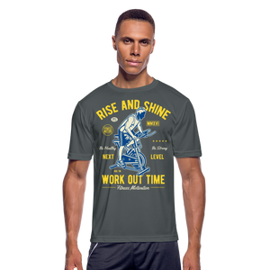 Rise And Shine Workout Time | Men's Moisture Wicking T-Shirt - charcoal