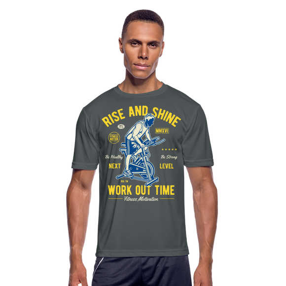 Rise And Shine Workout Time | Men's Moisture Wicking T-Shirt - charcoal