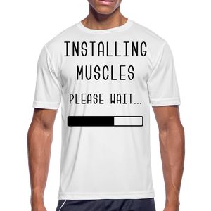 Installing Muscles V | Men's Moisture Wicking T-Shirt - white