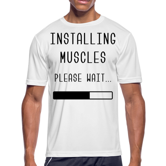 Installing Muscles V | Men's Moisture Wicking T-Shirt - white