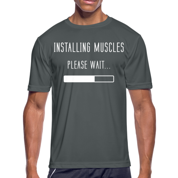 Installing Muscles II | Men's Moisture Wicking T-Shirt - charcoal