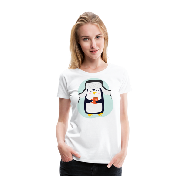 Penguin Drinking Tea | Women’s Premium T-Shirt - white