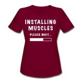 Installing Muscles II | Women's Moisture Wicking Performance T-Shirt - burgundy