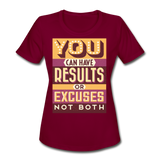 Results Or Excuses | Women's Moisture Wicking Performance T-Shirt - burgundy