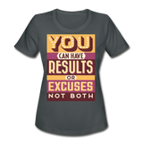 Results Or Excuses | Women's Moisture Wicking Performance T-Shirt - charcoal